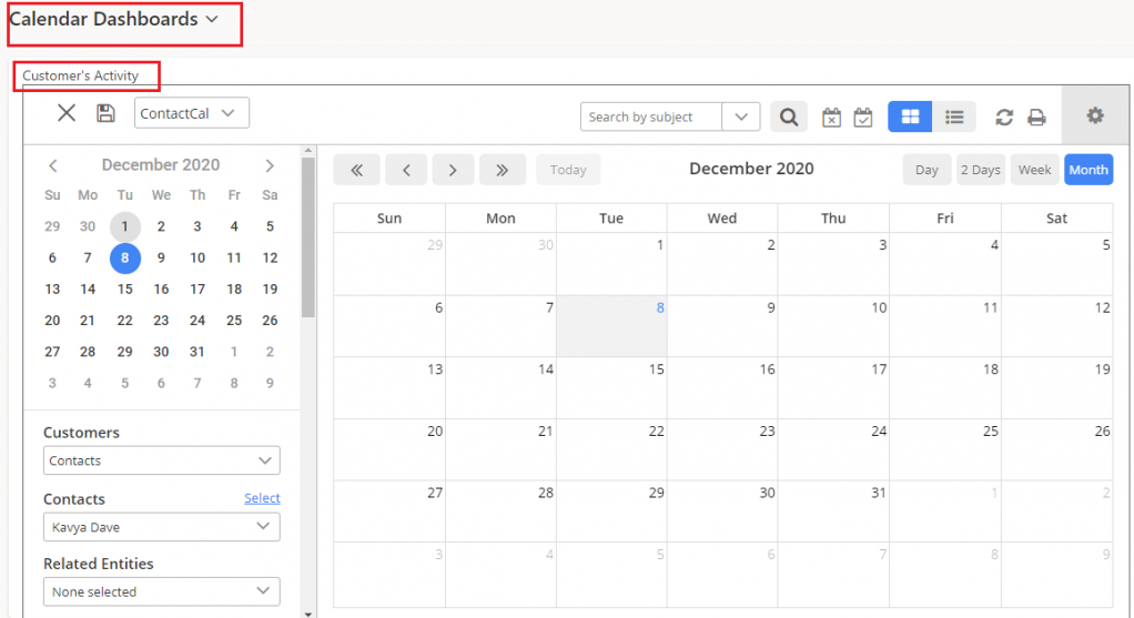 Add The Activity Calendar Of Calendar 365 In The Dynamics Dashboard 