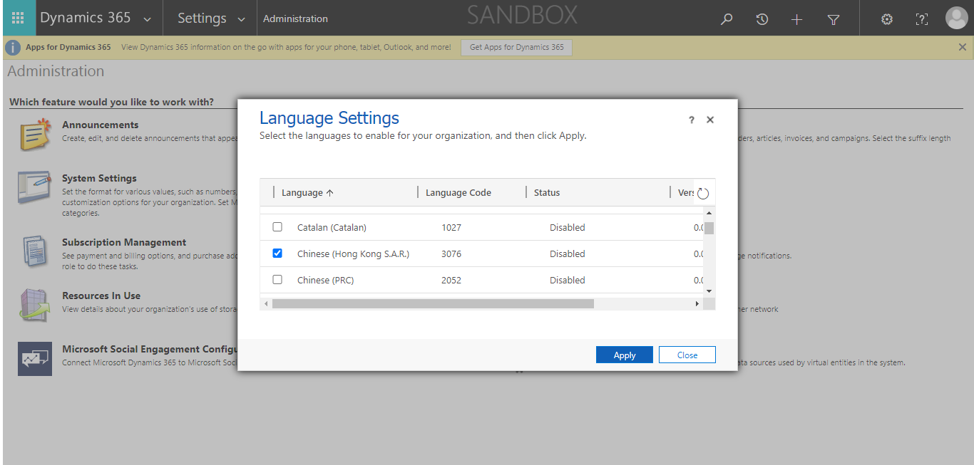 Language Settings