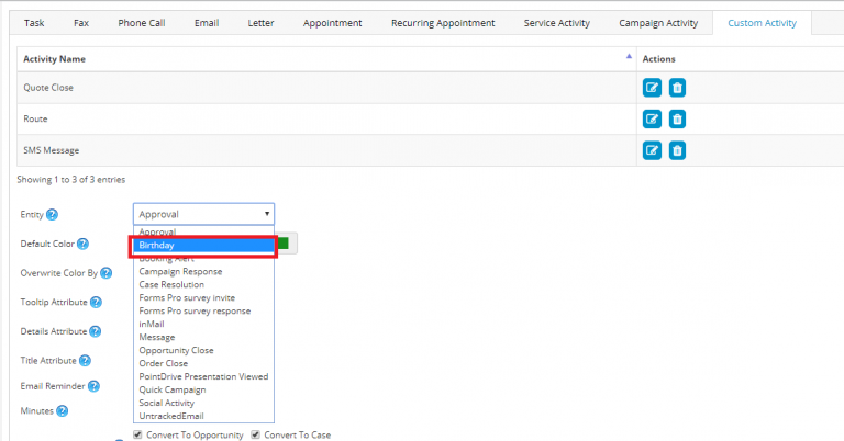 Calendar 365 configurations