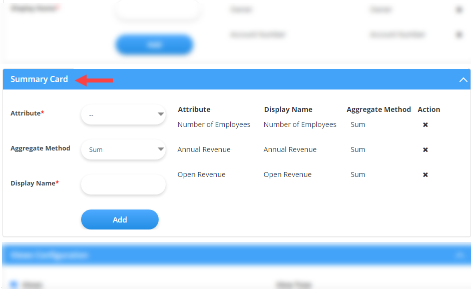 Summary Card details configuration